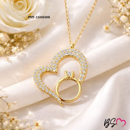 Korean Heart Locket With Ring – Elegant Golden Pendant Necklace - Sku PVT-198