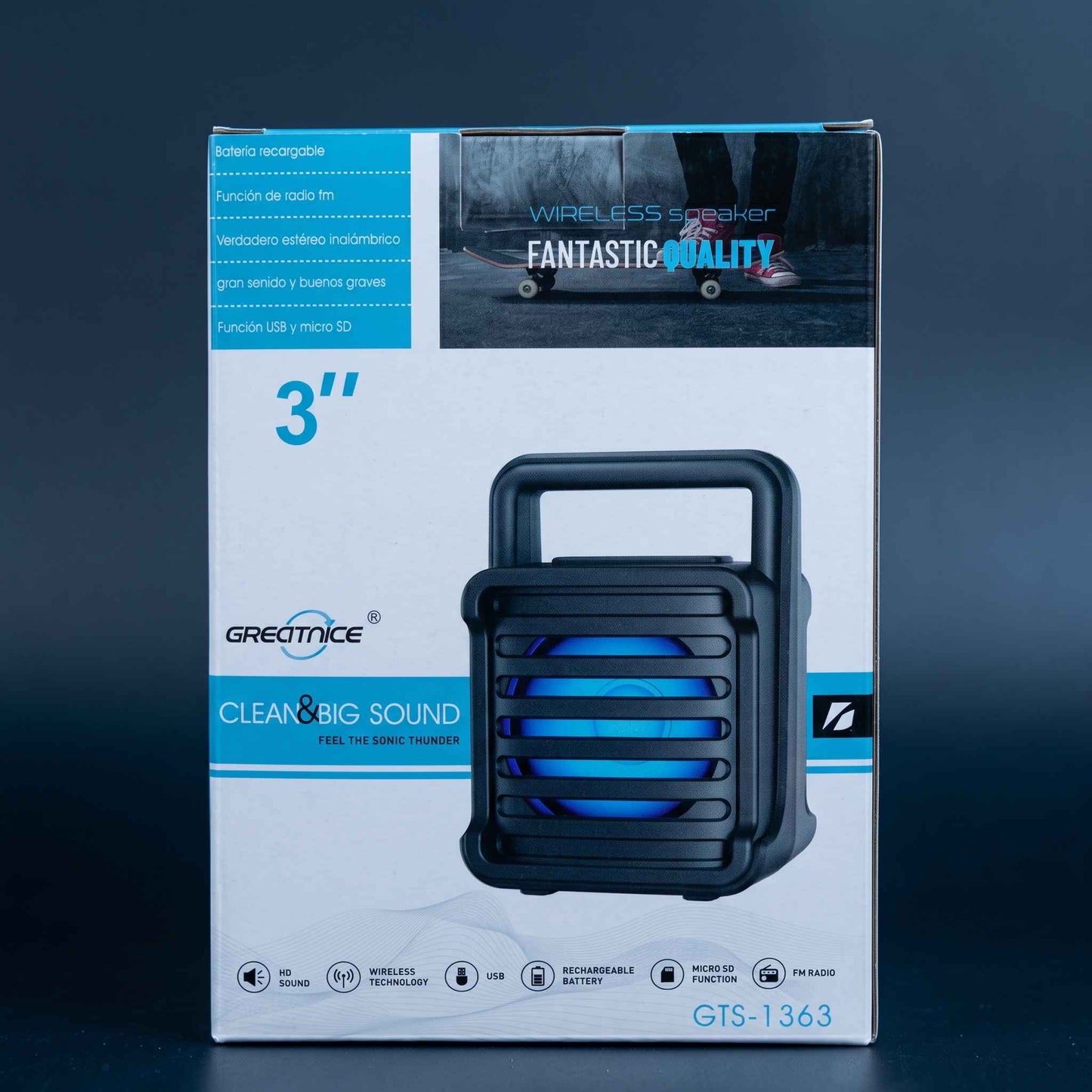 Greatnice GTS-1363 3-Inch Mini Portable Wireless Bluetooth Speaker with LED Light