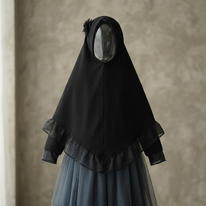 Kids Girls Hijab Korean Chiffon With Handmade Flower | Black