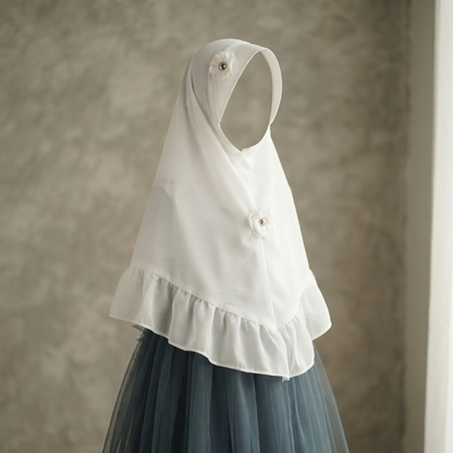 Kids Girls Hijab Korean Chiffon With Handmade Flower | Black