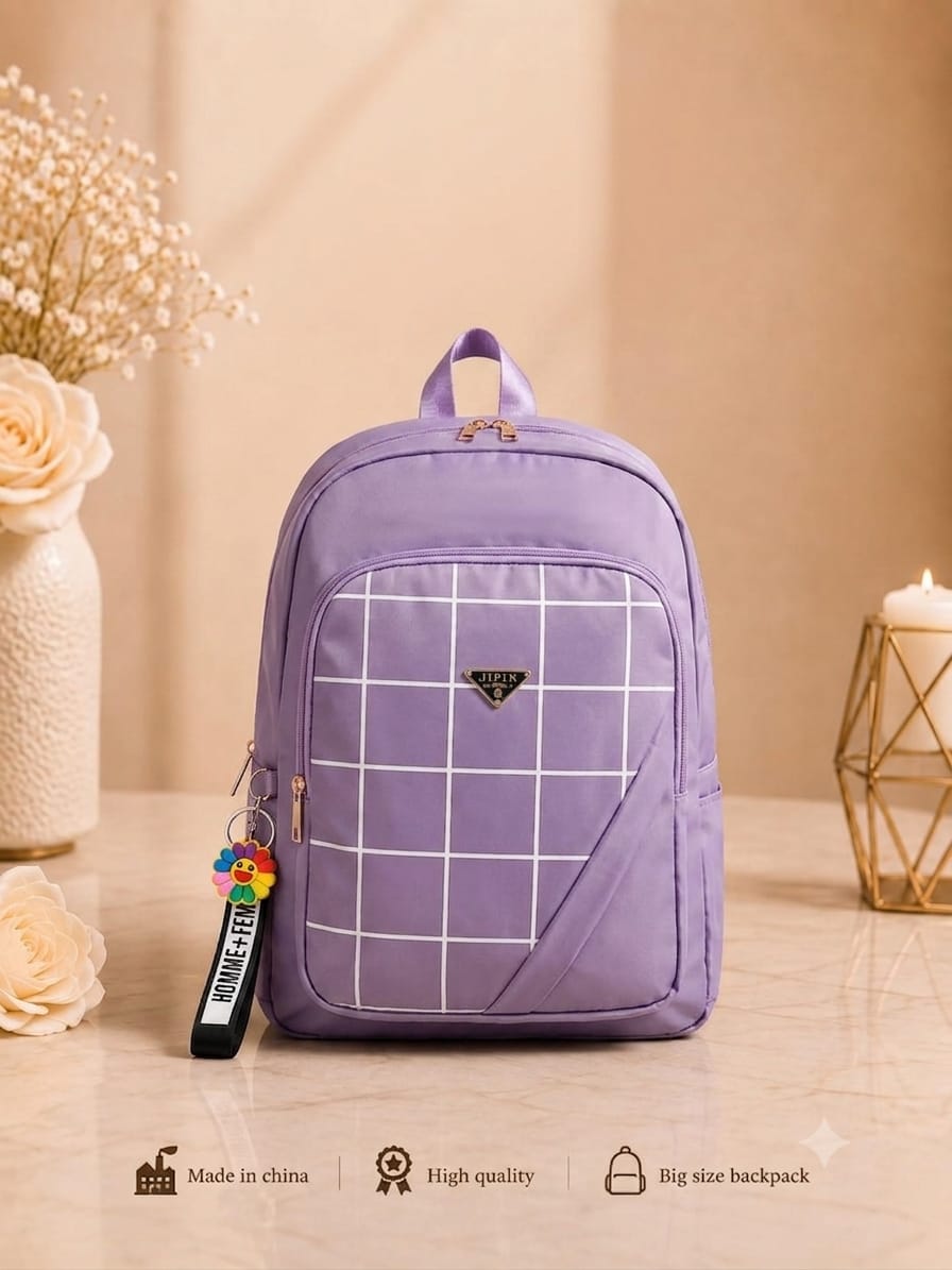 Urban Check Large Capacity Backpack for Women – Black