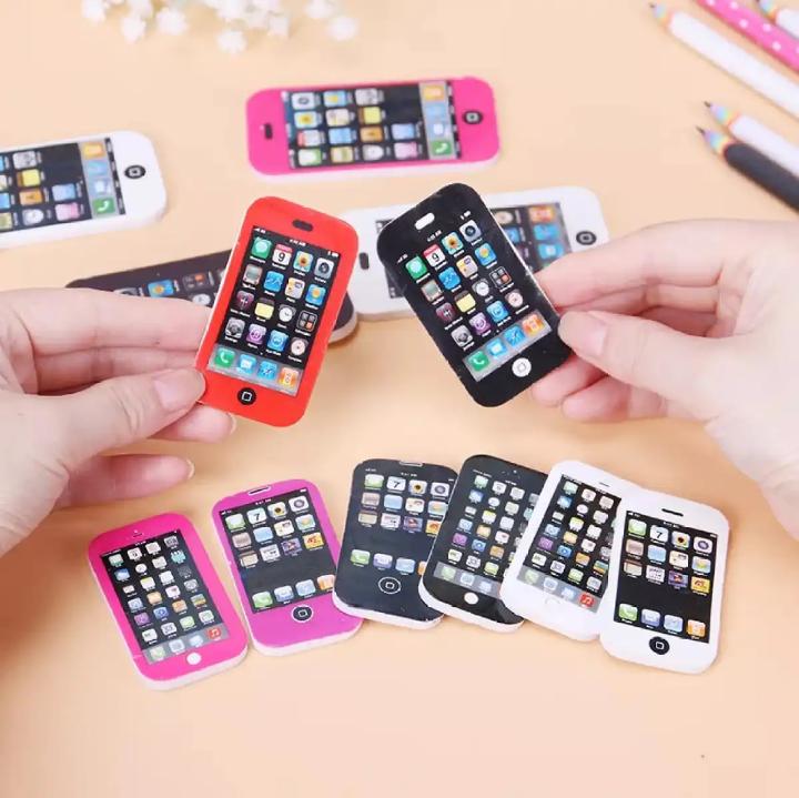 Pack of 6 Mobile Phone Shape Fancy Erasers for Kids – Cute Rubber Erasers for School, Drawing & Stationery (3 Small + 3 Large) - Multi Color