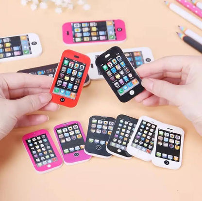 Pack of 6 Mobile Phone Shape Fancy Erasers for Kids – Cute Rubber Erasers for School, Drawing & Stationery (3 Small + 3 Large) - Multi Color