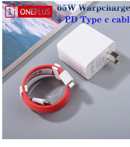 OnePlus Charger 65W 0Super Vooc Adapter + Cable PD Warp Charger for all One Plus Model type c
