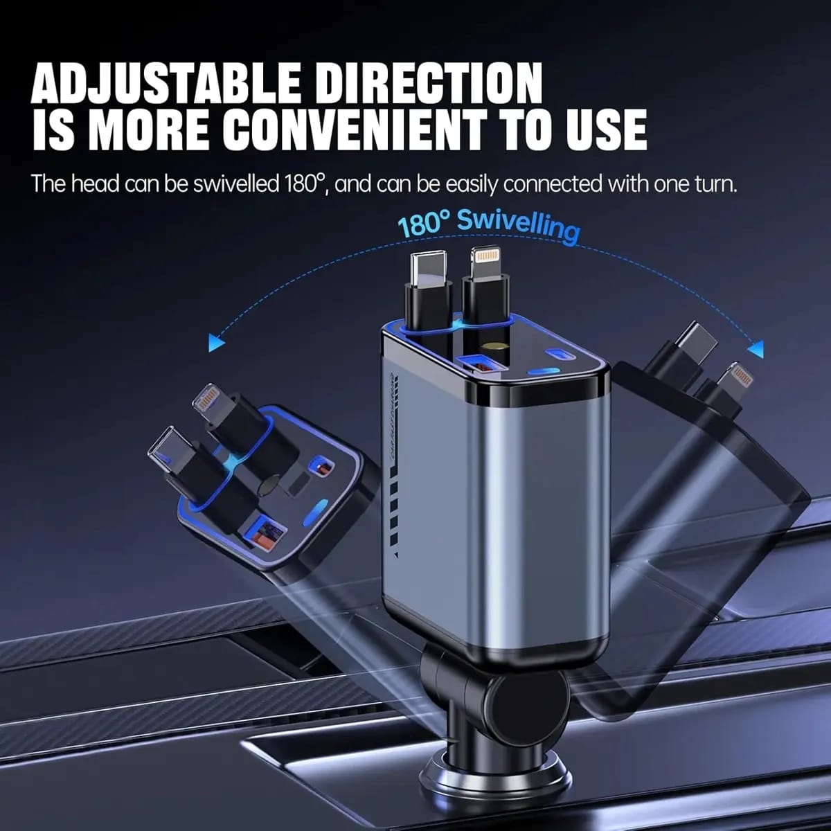 4 In 1 Fast Charging Usb-C Car Adapter - Car Accessory Designed For Power Charging And Daily Travel Routine - With Light