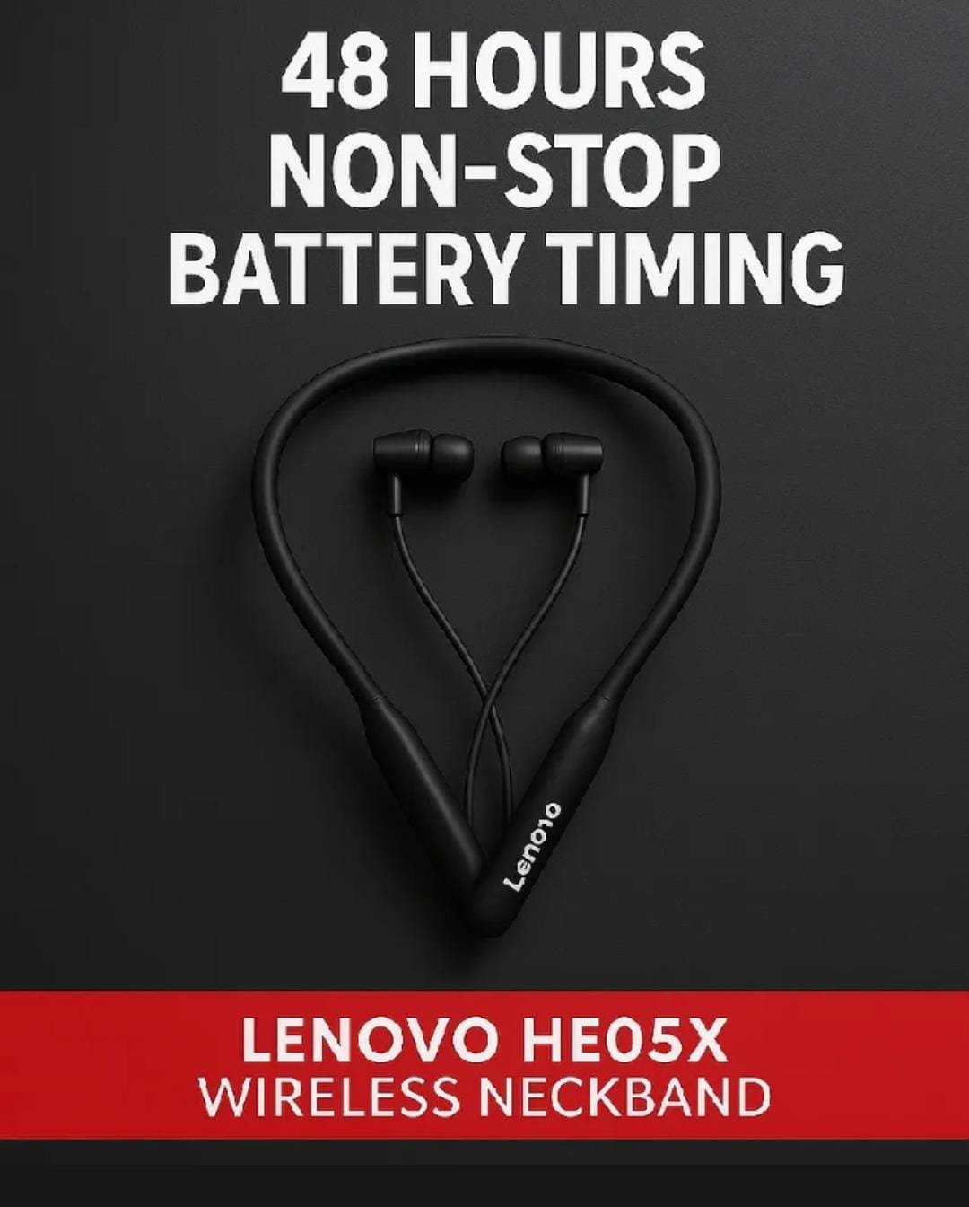 Lenovo HE05X Wireless Bluetooth Neckband Earphones – Magnetic Sports Earbuds with HD Sound & Built-in Mic