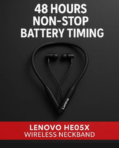 Lenovo HE05X Wireless Bluetooth Neckband Earphones – Magnetic Sports Earbuds with HD Sound & Built-in Mic