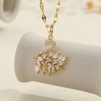 Swan Zircon Necklace - Jewelry Product Designed For Personal Style And Daily Fashion Routine - Golden Pink