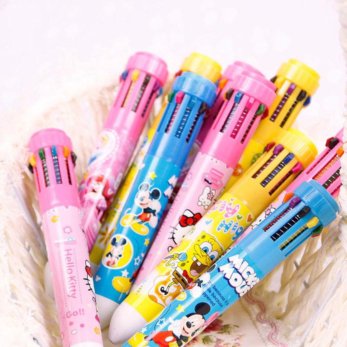 Multicolor 10 In 1 Cartoon Character Ballpoint Pen Random Colour Beautiful Attracted Colors Gift Item For Kids Great Writing Experience Office Use