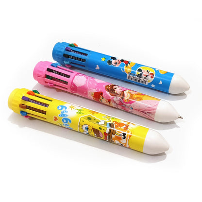 Multicolor 10 In 1 Cartoon Character Ballpoint Pen Random Colour Beautiful Attracted Colors Gift Item For Kids Great Writing Experience Office Use