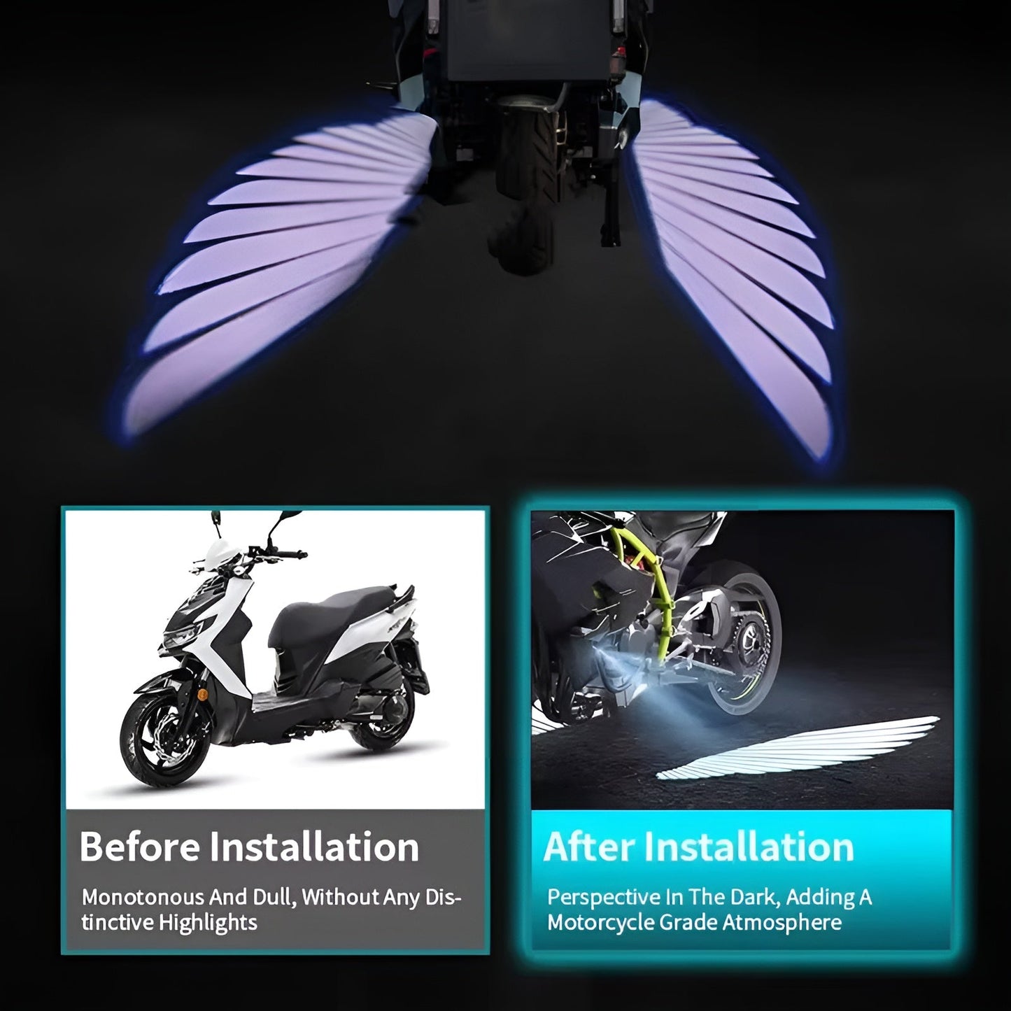 Angel Wings LED Bike Light for Motorcycles & Bikes BLUE Wings Light