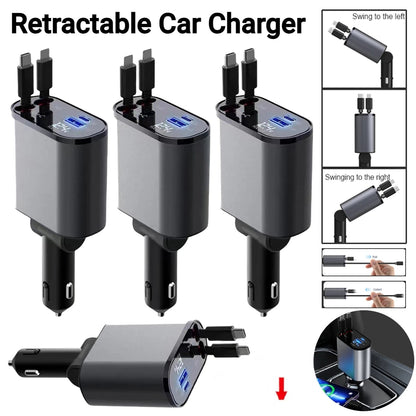 4 In 1 Car Charger 120W Retractable Design Without Light Durable Reliable Fast Charging Compact Practical Choice For Smartphones And Gadgets