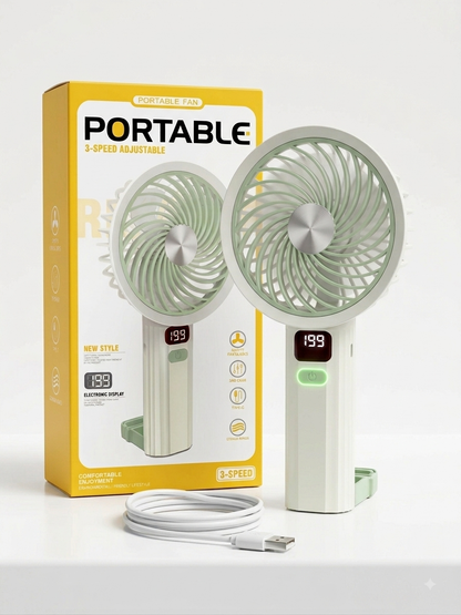 Portable Handheld Turbo Fan with LED Display – 3-Speed Rechargeable Cooling Fan for Home & Travel