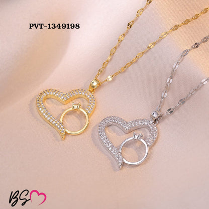 Korean Heart Locket With Ring – Elegant Golden Pendant Necklace - Sku PVT-198