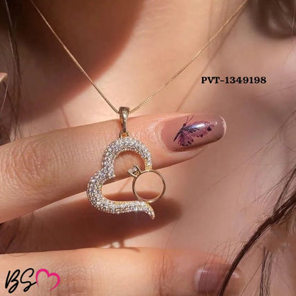 Korean Heart Locket With Ring – Elegant Golden Pendant Necklace - Sku PVT-198
