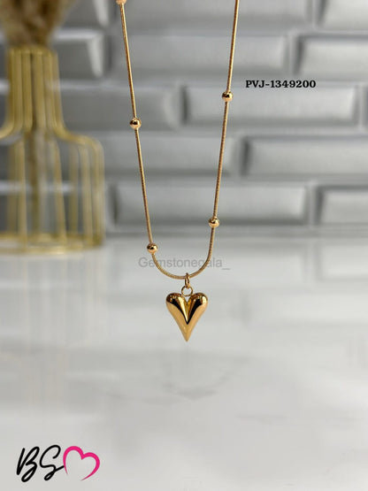 Ball Chain Heart Korean Pendant – Elegant Golden Necklace - Sku pVj-200