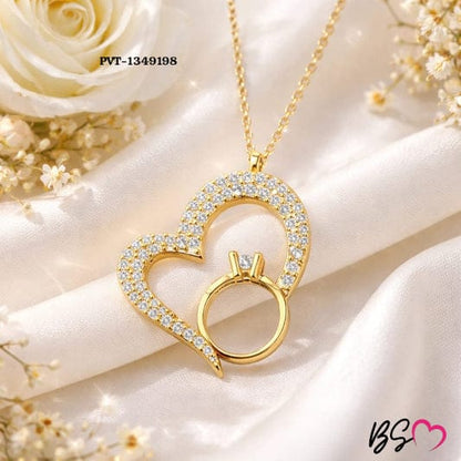 Korean Heart Locket With Ring – Elegant Golden Pendant Necklace - Sku PVT-198
