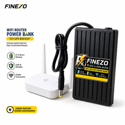Finezo WiFi Router Power Bank 12000mAh – Mini UPS with 5-6 Hours Backup - 12V