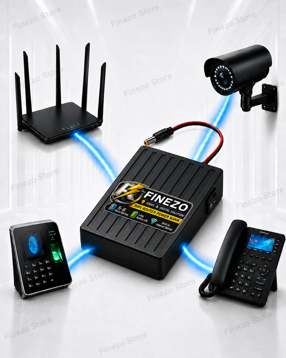 Finezo WiFi Router Power Bank 12000mAh – Mini UPS with 5-6 Hours Backup - 12V