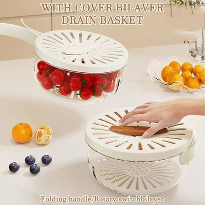 Fruit & Vegetable Drain Basket | Fruit Washing Basket With Lid Portable | Kitchen Storage Box and Container