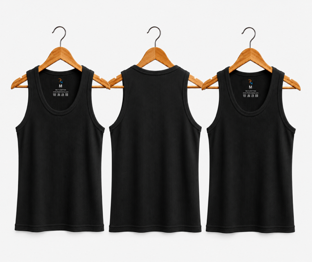 Pack of 3 Cotton Ribbed Vests Set (White, Grey, Black) – BRTWBG20001 - Large Set