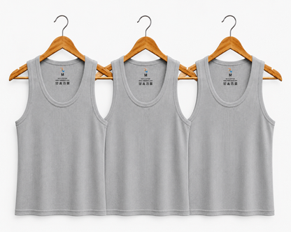 Pack of 3 Cotton Ribbed Vests Set (White, Grey, Black) – BRTWBG20001 - Large Set