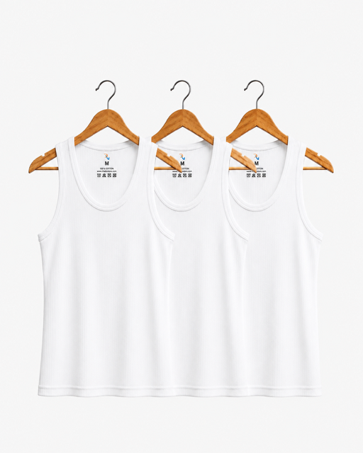 Pack of 3 Cotton Ribbed Vests Set (White, Grey, Black) – BRTWBG20001 - Large Set