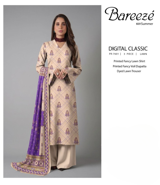 Bareeze Digital Classic 3-Piece Lawn Unstitched Suit (PR-7601)