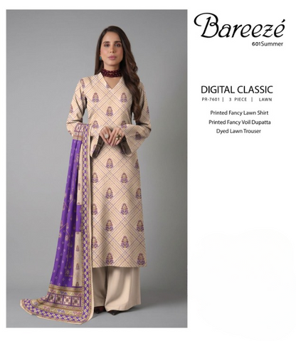 Bareeze Digital Classic 3-Piece Lawn Unstitched Suit (PR-7601)