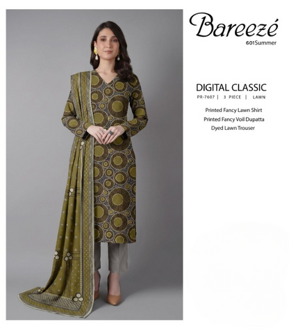 Bareezé Digital Classic 3-Piece Lawn Unstitched Suit (PR-7607)