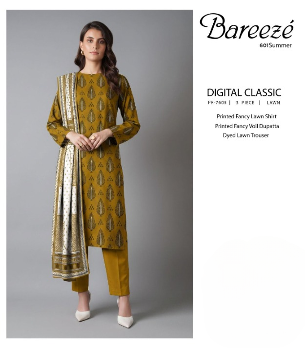 Bareezé Digital Classic 3-Piece Lawn Unstitched Suit (PR-7605)