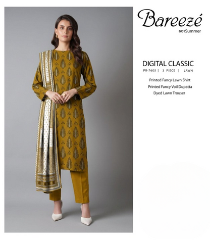 Bareezé Digital Classic 3-Piece Lawn Unstitched Suit (PR-7605)