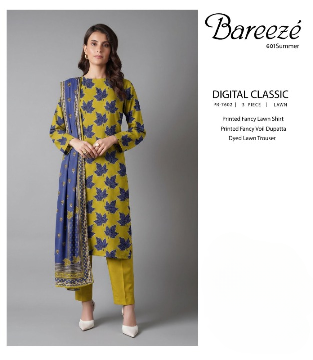 Bareeze Digital Classic 3-Piece Lawn Unstitched Suit (PR-7602)