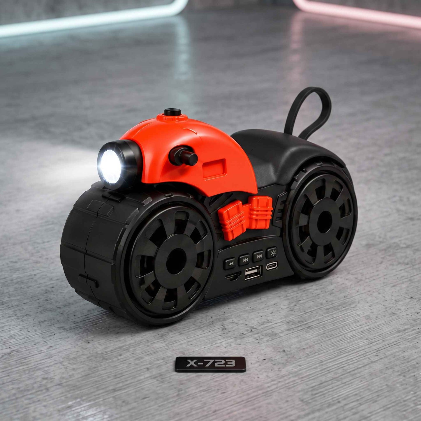 X-723 Motorcycle Design Portable Wireless Speaker with LED Headlight