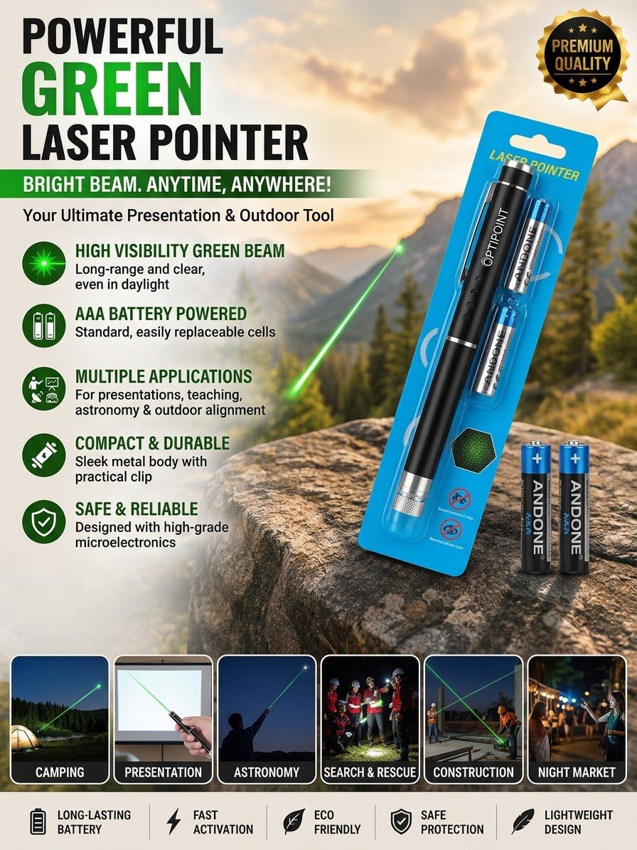 Powerful Green Laser Pointer With Bright Beam And Compact Metal Body For Presentations Teaching Astronomy And Outdoor Activities