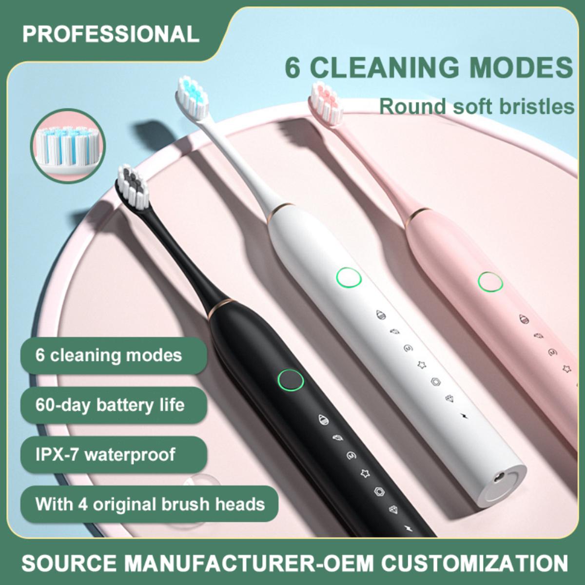 X-3 Sonic Rechargeable Electric Toothbrush With 2 Extra Heads | USB Charging Rechargeable Total Washable Electronic Whitening Teeth Brush for Oral Care
