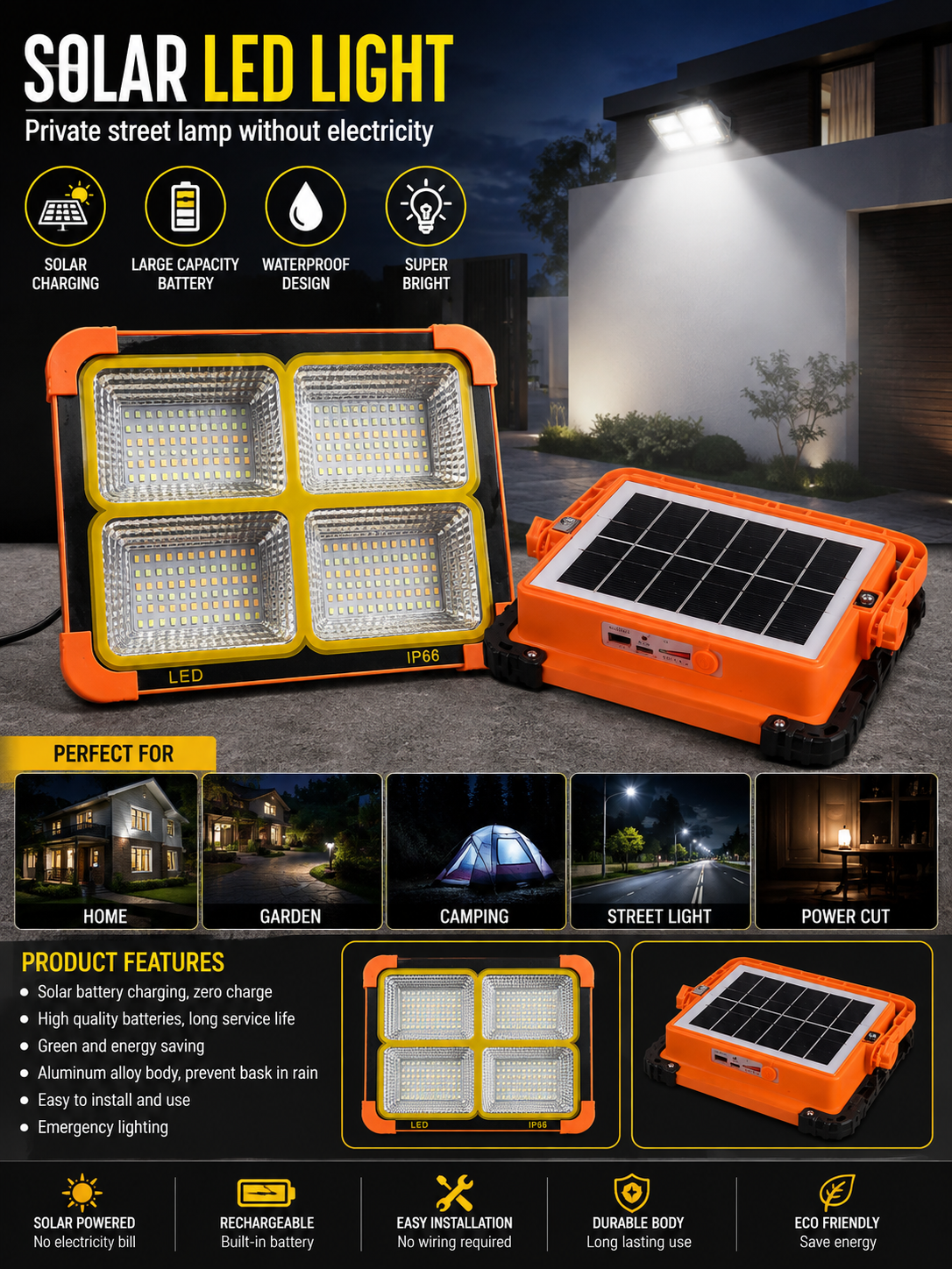 Solar LED Light Portable Waterproof Street Lamp For Outdoor Lighting And Security