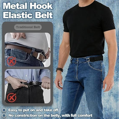 Pair Of Adjustable Buckleless Elastic Waist Belt with Metal Hooks - Unisex Design