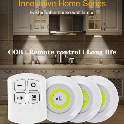 Pack Of 3 LED Remote Control Lights | Tap Light For Cabinet Wardrobe Room Kitchen & Office Use | Self-adhesive Lights With Remote (Cell Operated)