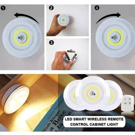 Pack Of 3 LED Remote Control Lights | Tap Light For Cabinet Wardrobe Room Kitchen & Office Use | Self-adhesive Lights With Remote (Cell Operated)