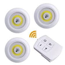 Pack Of 3 LED Remote Control Lights | Tap Light For Cabinet Wardrobe Room Kitchen & Office Use | Self-adhesive Lights With Remote (Cell Operated)