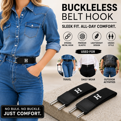 Pair Of Adjustable Buckleless Elastic Waist Belt with Metal Hooks - Unisex Design