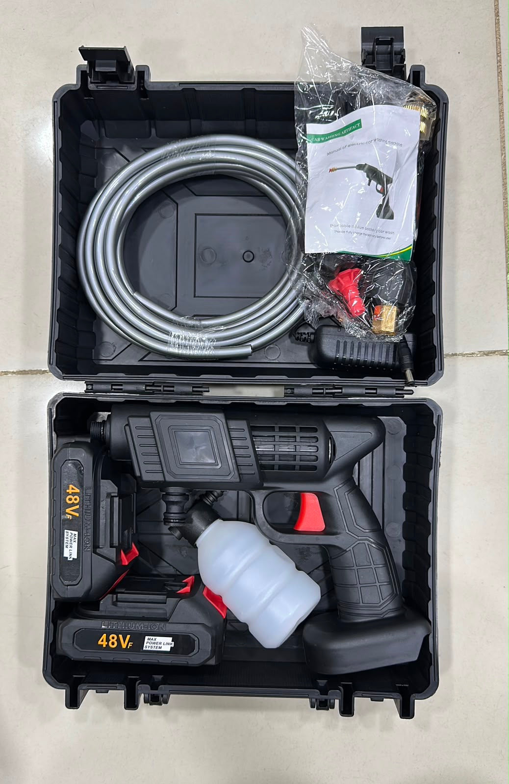 Automatic Cordless Car Wash Spray Gun | 48V High Pressure Lithium Battery | Wireless Foam Jet Washer With Box (Double Battery)